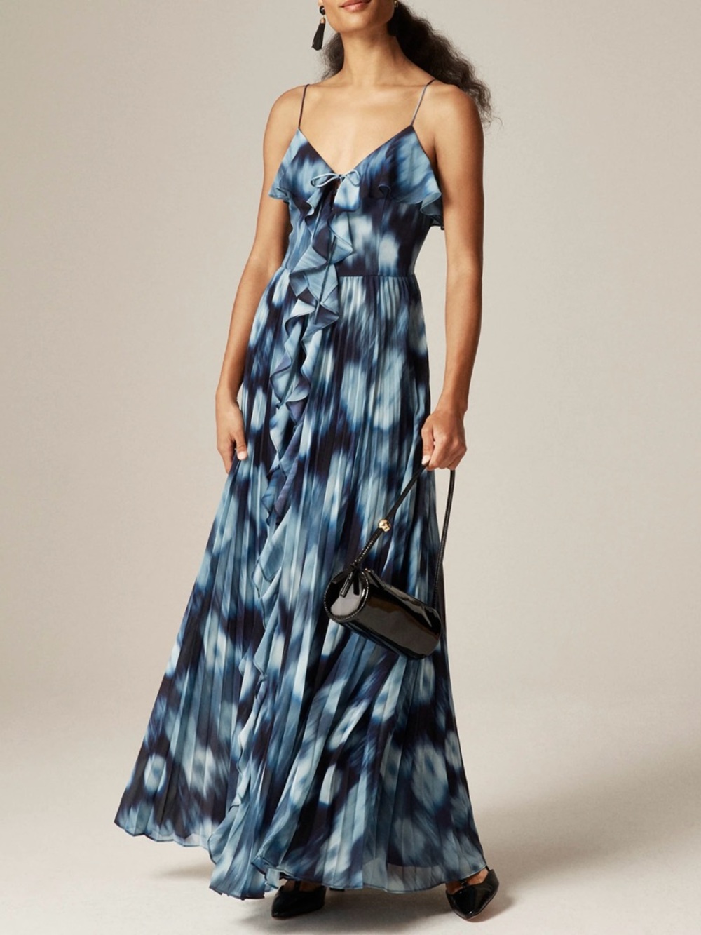 J.Crew NWT Collection chiffon ruffle dress in blurry floral print Size 6 Blue
